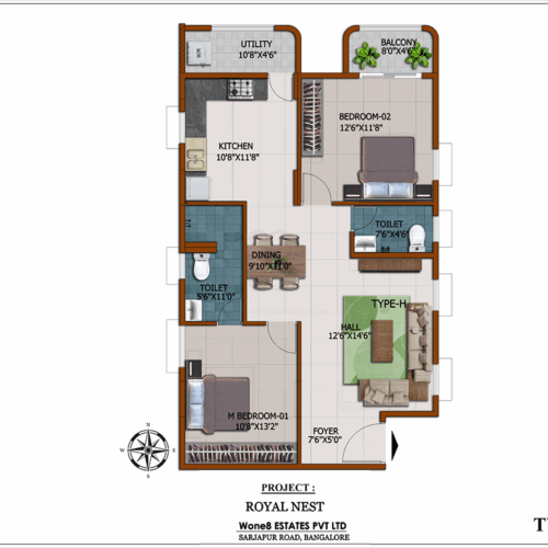 Royal Nest Type H 2 BHK floor plan