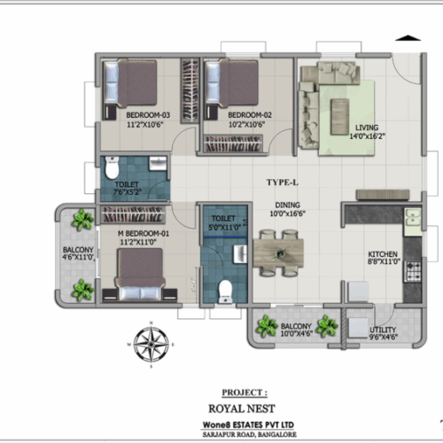 Royal Nest Type L 3 BHK floor plan